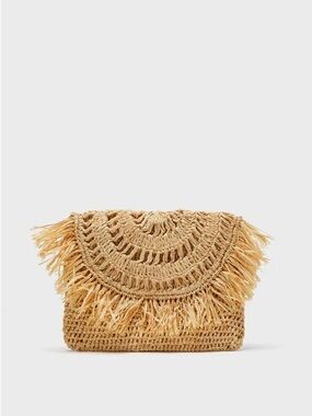 Natural Raffia Fringe Clutch